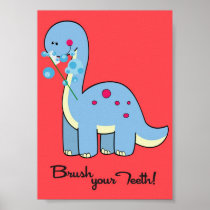 5x7 Dinosaur WorBrush Your Teeth Bathroom Wall Art Print