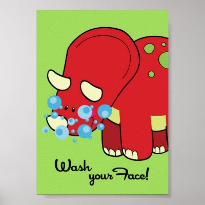 5x7 Dinosaur World Wash Your Face Bathroom WallArt Poster by AnnLeeDesigns