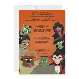 5x7 DraculaMonster Halloween Bash Party Invitation invitation