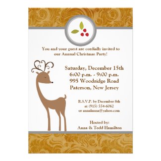 5x7 Elegant Reindeer Golden Scrolls Invitation
