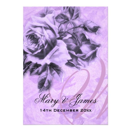 5x7 Elegant Wedding Vintage Roses Purple Invite