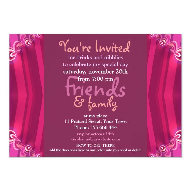 5x7 Exotic Pink Girls Boudoir Party  Invitation