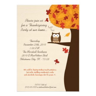 5x7 Fall Hoot Owl Harvest Thanksgiving Invitation