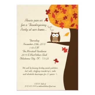 5x7 Fall Hoot Owl Harvest Thanksgiving Invitation