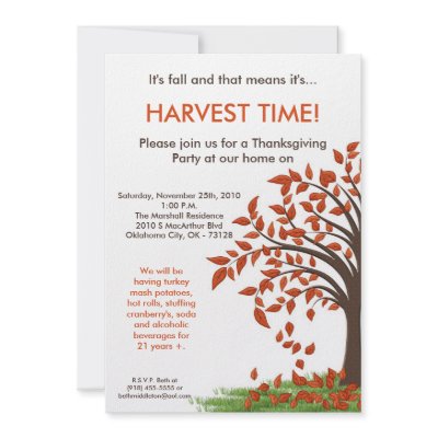 5x7 Fall Leaves Tree Harve Thanksgiving Invitation by thepapergenius