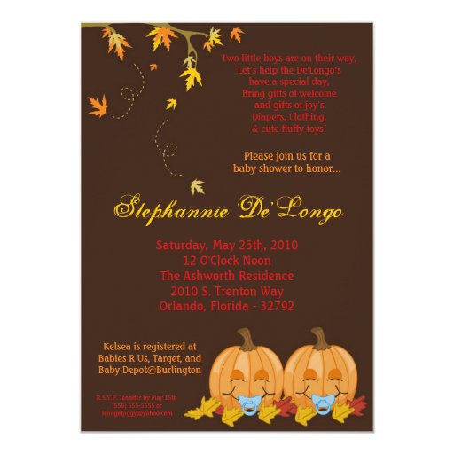 5x7 fall leaves twin boy baby shower invitation zazzle fall baby shower invitation templates