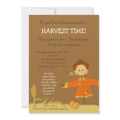 5x7 Fall Scarecrow Harvest Thanksgiving Invitation by thepapergenius