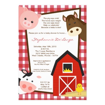 5x7 Farm Animal Cow Horse Baby Shower Invitation