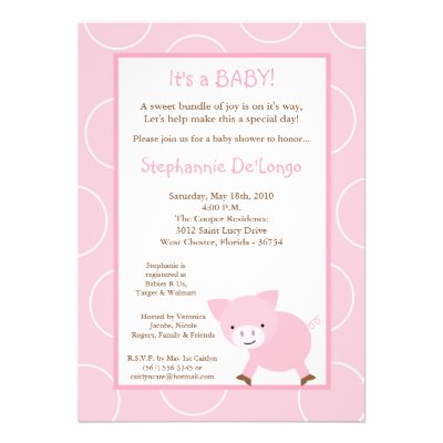 5x7 Farm Animal Pink Pig Baby Shower Invitation