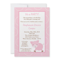 5x7 Farm Animal Pink Pig Birthday Party Invitation