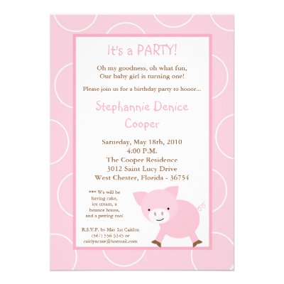5x7 Farm Animal Pink Pig Birthday Party Invitation