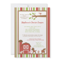 5x7 Farm Red Barn Animal Birthday Party Invitation