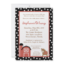 5x7 Farm Red Barn Cow Baby Shower Invitation