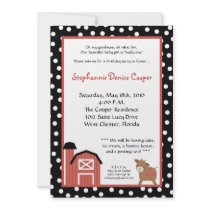 5x7 Farm Red Barn Cow Birthday Party Invitation