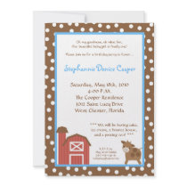 5x7 Farm Red Barn Cow Birthday Party Invitation