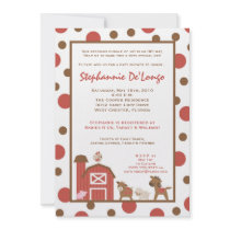 5x7 Farm RedBarn Cow Animal Baby Shower Invitation