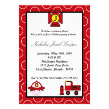 5x7 Fireman Firetruck Birthday Party Invitation