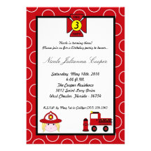 5x7 Firewoman Firetruck Birthday Party Invitation