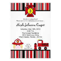 5x7 Firewoman Firetruck Birthday Party Invitation
