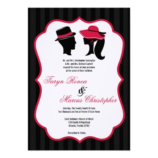 5x7 Formal Hats Elegant Retro Wedding Invitation 5" X 7" Invitation