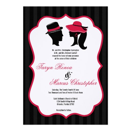 5x7 Formal Hats Elegant Retro Wedding Invitation