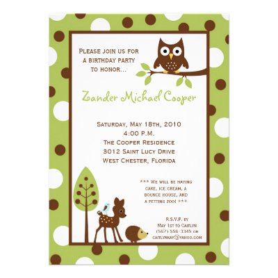 5x7 Forrest Wood Animal Birthday Party Invitation