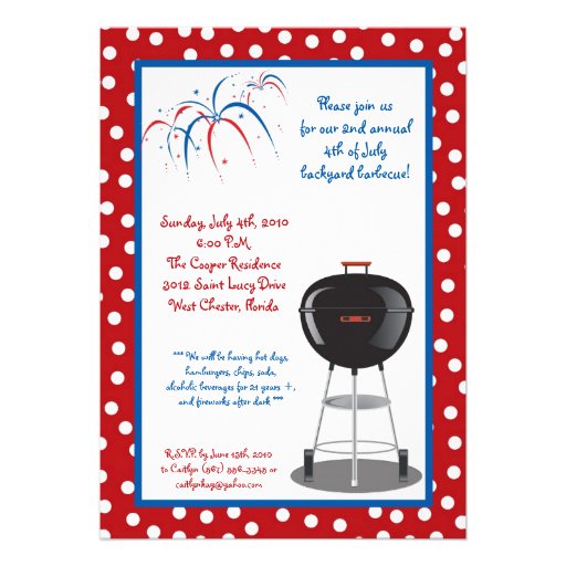 5x7 Fourth 4th of July Party Barbecue Invitation (front side)