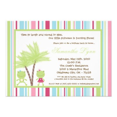 5x7 Frog Prince Princess Birthday Party Invitation