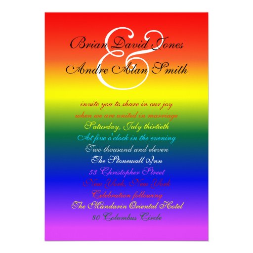 5x7 Gay Wedding Rainbow LGBT Pride Basic Paper Invite