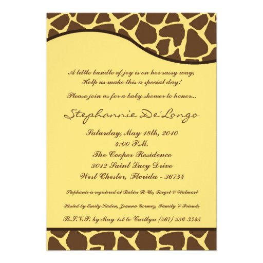 5x7 Giraffe Animal Print Baby Shower Invitation Card
