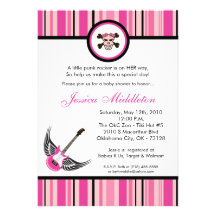 5x7 Girl Girly Punk Rocker Baby Shower Invitation