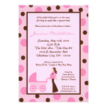 5x7 Girl Pink Mom Carriage Baby Shower Invitation