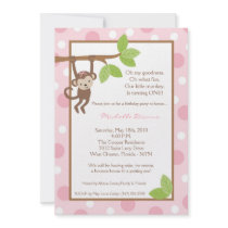 5x7 Girl Pink Monkey Jungle Birthday Invitation