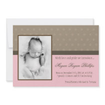 5x7 Girl Pink Polka Dot PHOTO Birth Announcement