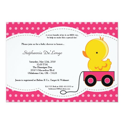 5x7 Girl Pink Polkadot Duck Baby Shower Invitation Zazzle