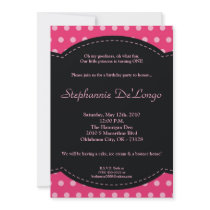 5x7 Girl Pink Polkadot Poke Birthday Invitation