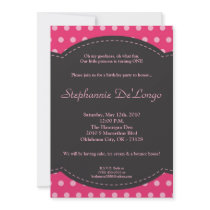 5x7 Girl Pink Polkadot Poke Birthday Invitation