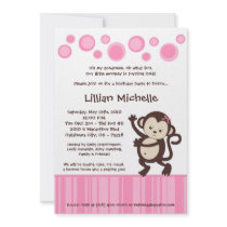 5x7 Girl Pink Pop Monkey Dance Birthday Invitation