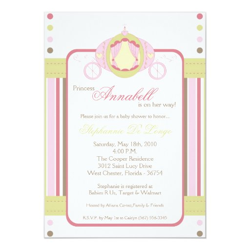 5x7 Girl Princess Carriage Baby Shower Invitation Zazzle