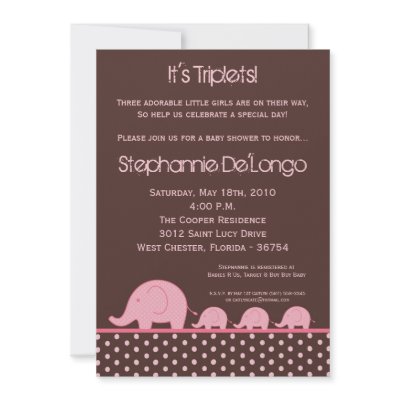 5x7 Girl Triplets Elephant Baby Shower Invitation by AnnLeeDesigns