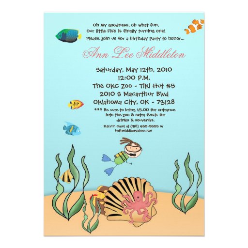 5x7 Girl Under the Sea  Birthday Party Invitation