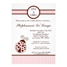 5x7 Girly Pink Lady Bug Baby Shower Invitation