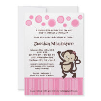 5x7 Girly Pink Monkey Dance Baby Shower Invitation