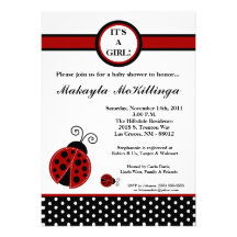 5x7 Girly Red Lady Bug Baby Shower Invitation