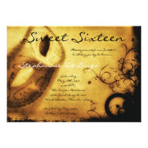 5x7 Gold Masquerade Sweet 16 Birthday Invitation