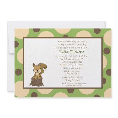5x7 Green & Brown Squirell  Baby Shower Invitation by thepapergenius