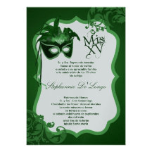 5x7 Green Masquerade Mask Quinceanera Invitation
