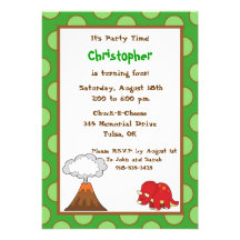 5x7 Green Polkadot Dinosaur Birthday Invite