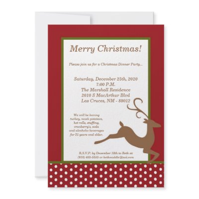 5x7 Green Red Reindeer Christmas Party Invitation by thepapergenius