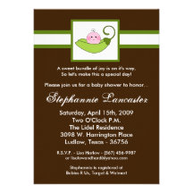 5x7 Green Sweet Pea in Pod Baby Shower Invitation